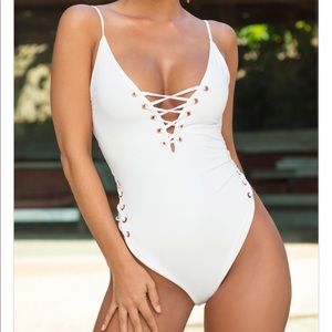 Fashion Nova Santa Fe Swimsuit- White/Rose gold